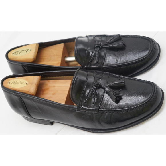 Santoni Black Calf Leather Tassel Loafer Dress Shoes Moc Toe Italy Men\'s 10.5 D main image 11